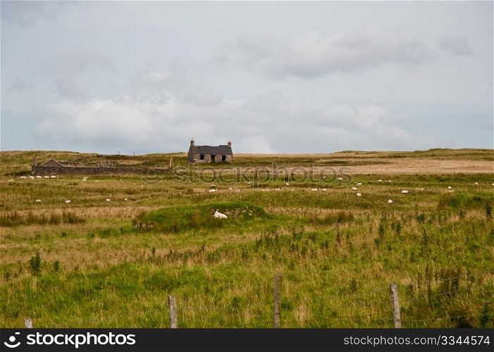 Old farm cottage and field on Islay