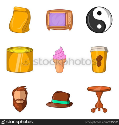 Old fashion icon set. Cartoon set of 9 old fashion vector icons for web design isolated on white background. Old fashion icon set, cartoon style