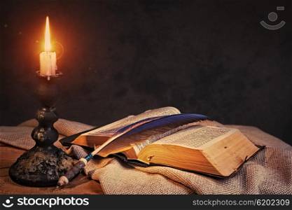 Old fashioned backgrounds with opened Holy Bible