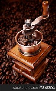 old-fashioned coffee grinder, selective focus