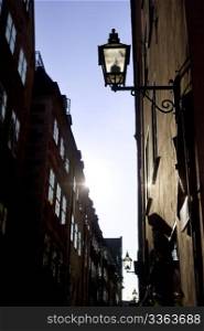 Old fashioned lantern on old Stockholm street ( Gamla Stan )