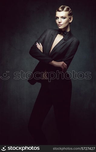 old-fashioned retro woman in suit