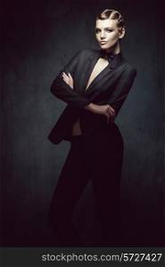 old-fashioned retro woman in suit