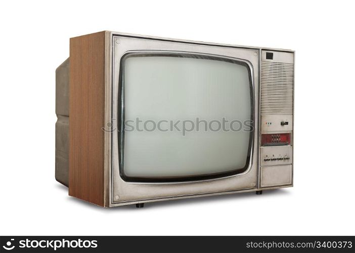 Old-fashioned tube TV isolated on a white background.