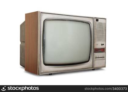 Old-fashioned tube TV isolated on a white background.
