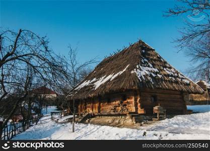 Old fashioned wooden house in Uzhgorod, Ukraine