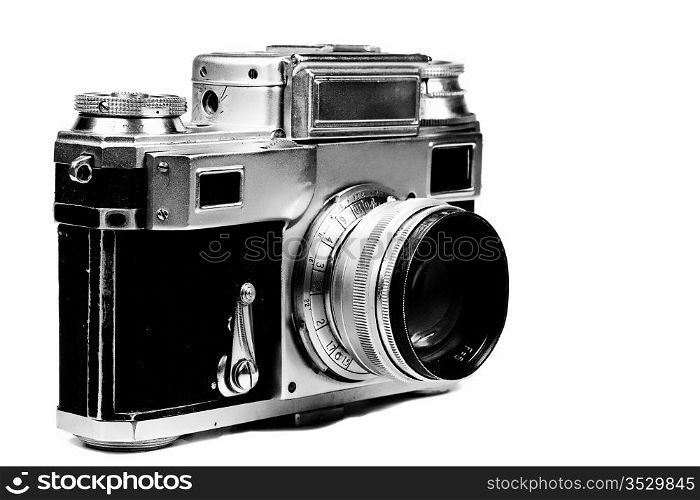 Old film camera on a white background. Isolated