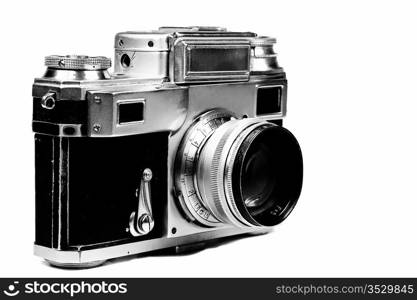 Old film camera on a white background. Isolated