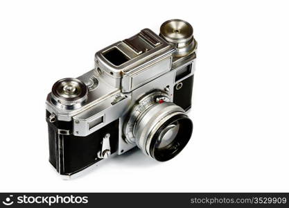 Old film camera on a white background. Isolated