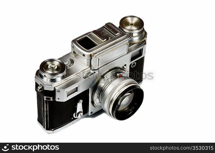 Old film camera on a white background. Isolated