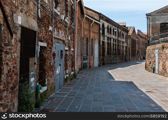 Old Foundry Buildings Exterior in Murano Street Isle near Venice, Italy