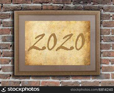 Old frame with brown paper - New year - 2020