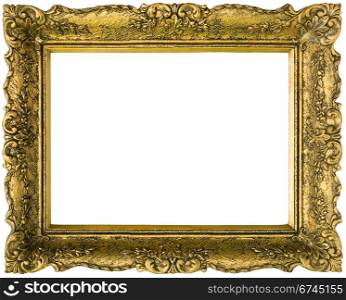 Old gilded golden wooden frame isolated with clipping path inside and outside