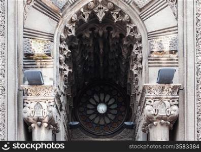 Old gothic arch with clock. Kiev, Ukraine