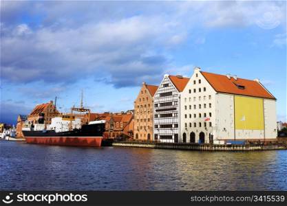 Old granaries at the Motlawa river in Gdansk (Danzig) waterfront, Poland