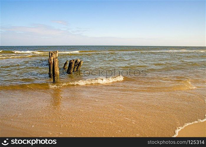 old groin in the Baltic Sea in Poland. old groin in the Baltic Sea  in Poland