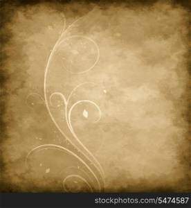 Old grunge background with decorative floral wave