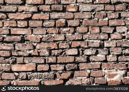 Old grunge not plastered brick house wall as background