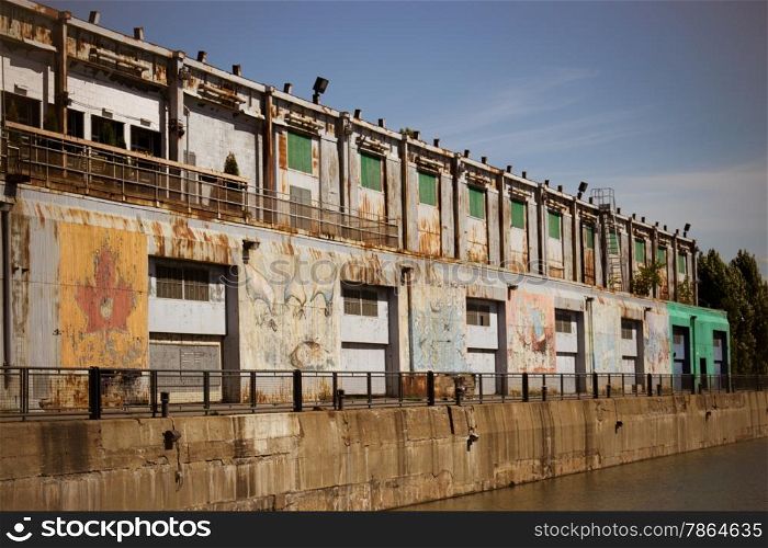 Old grungy warehouse on a pier