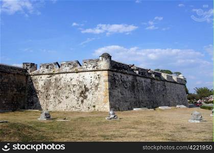 Old guns and fort in Campeche, Mexico