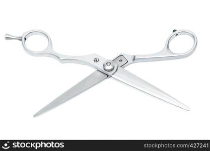old hairdressing scissors on a white background