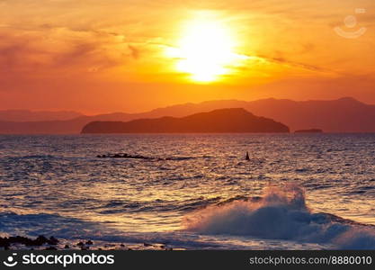 Old harbour of Chania at sunset, Crete, Greece. Sea at sunset, Chania, Crete, Greece