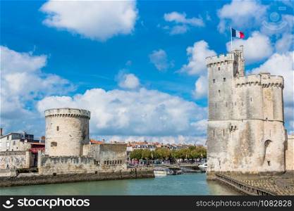 Old Harbour towers of ancient fortress of La Rochelle France