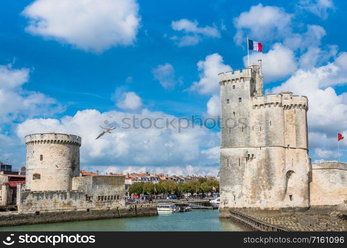 Old Harbour towers of ancient fortress of La Rochelle France