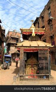 Old hindu shrine on the street oin Bhaktapur, Nepal