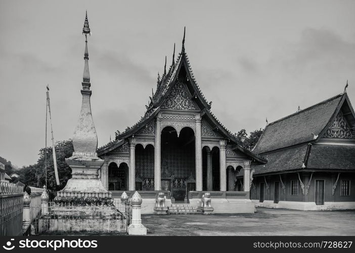 Old Historic Main hall with beautiful facade of Vatsensookharam temple - Luang Prabang, Laos