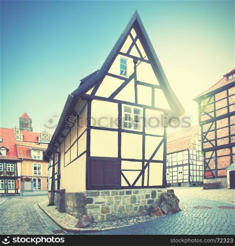 Old house in Quedlinburg, Germany. Retro style filtred