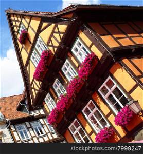 Old house with flowers in Quedlinburg, Germany