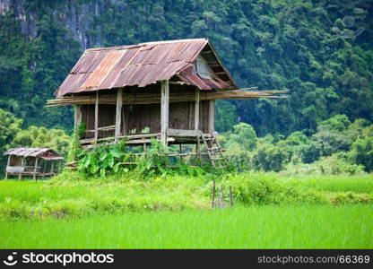 old house with green grass in the mountain
