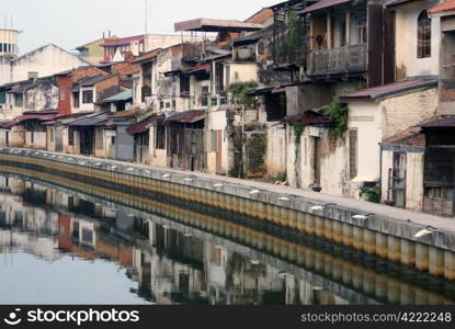 Old houses and river in Melaka, Malaysia