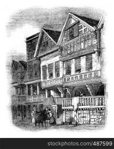 Old houses in Chester, vintage engraved illustration. Magasin Pittoresque 1836.