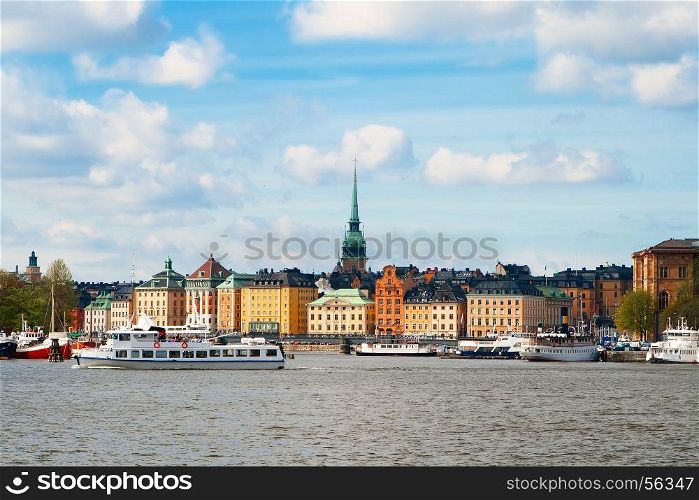 Old Houses in Stockholm - view of Embankment.