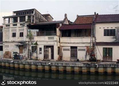 Old houses near river in Melaka, Malaysia