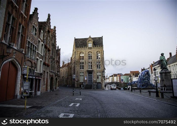 Old houses of Bruges, detail of medieval city, Belgium, Europe