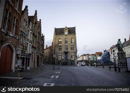 Old houses of Bruges, detail of medieval city, Belgium, Europe