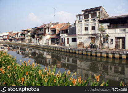 Old houses on the rivert in Melaka, Malaysia