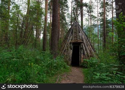 Old hovel of ancient altai people. Old hovel of ancient altai people in the forest, Altai, Siberia, Russia