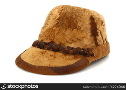 old hunting hat with motives of deer and spruce