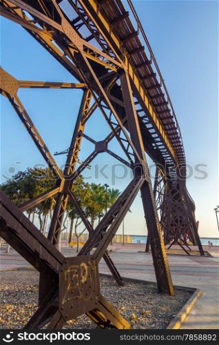 old iron structure to transport minerals to praise boats almeria, Spain