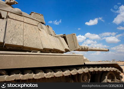 Old Israeli Magach tank near the military base in the desert