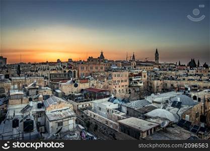 Old Jerusalem in Israel Holy Land at Sunset