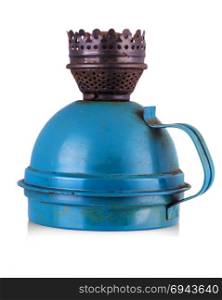 Old kerosene blue lamp isolated over white background