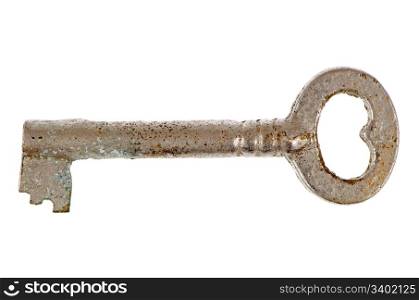 Old key isolated on white background.