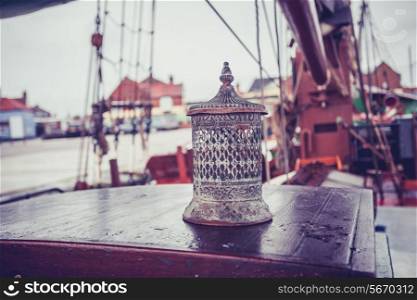 Old lantern on the deck of a ship