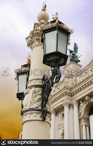 Old lantern. Street lamp in the city of Lvov