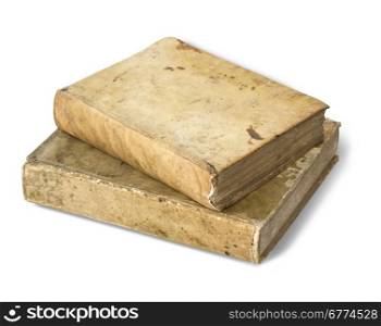 old leather books isolated on white background with clipping path